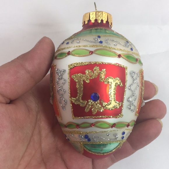 Vintage GKI/Bethlehem Glass Egg shaped embellished Christmas Ornament - Picture 4 of 8